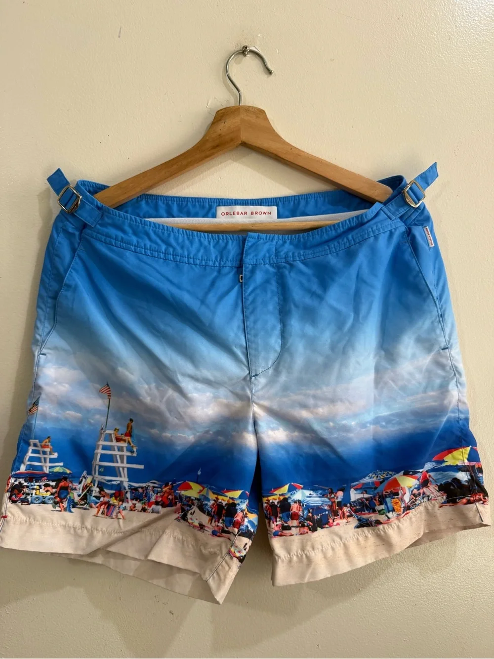 Orlebar Brown Blue Ombre Beach-Scene Swim Shorts
